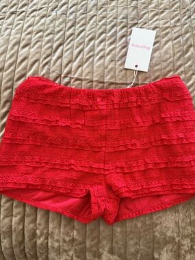 Beginning Boutique Red Lace Ruffle Mini Skirt